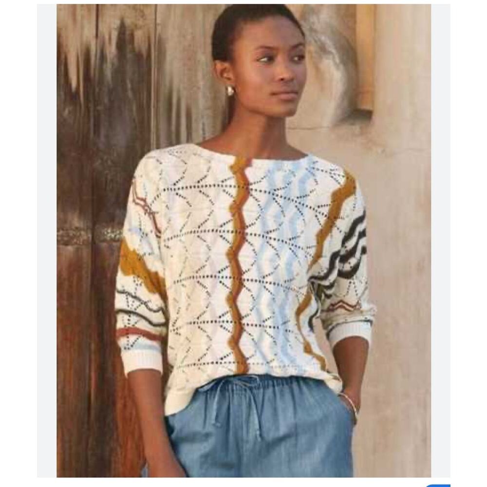 Garnet Hill Dolman Sleeve Pointelle Knit Sweater Lightweight Breatheable Beach